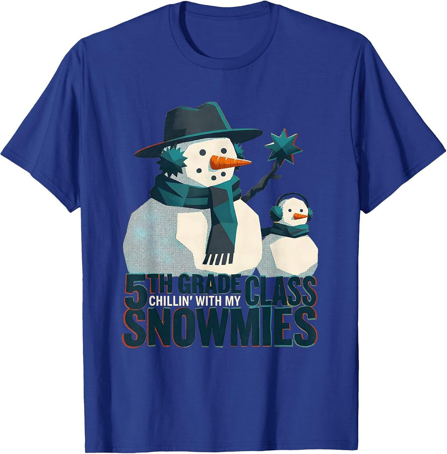 Chillin' With My 5th Grade Class Snowmies Teacher T-Shirt - Royal Blue