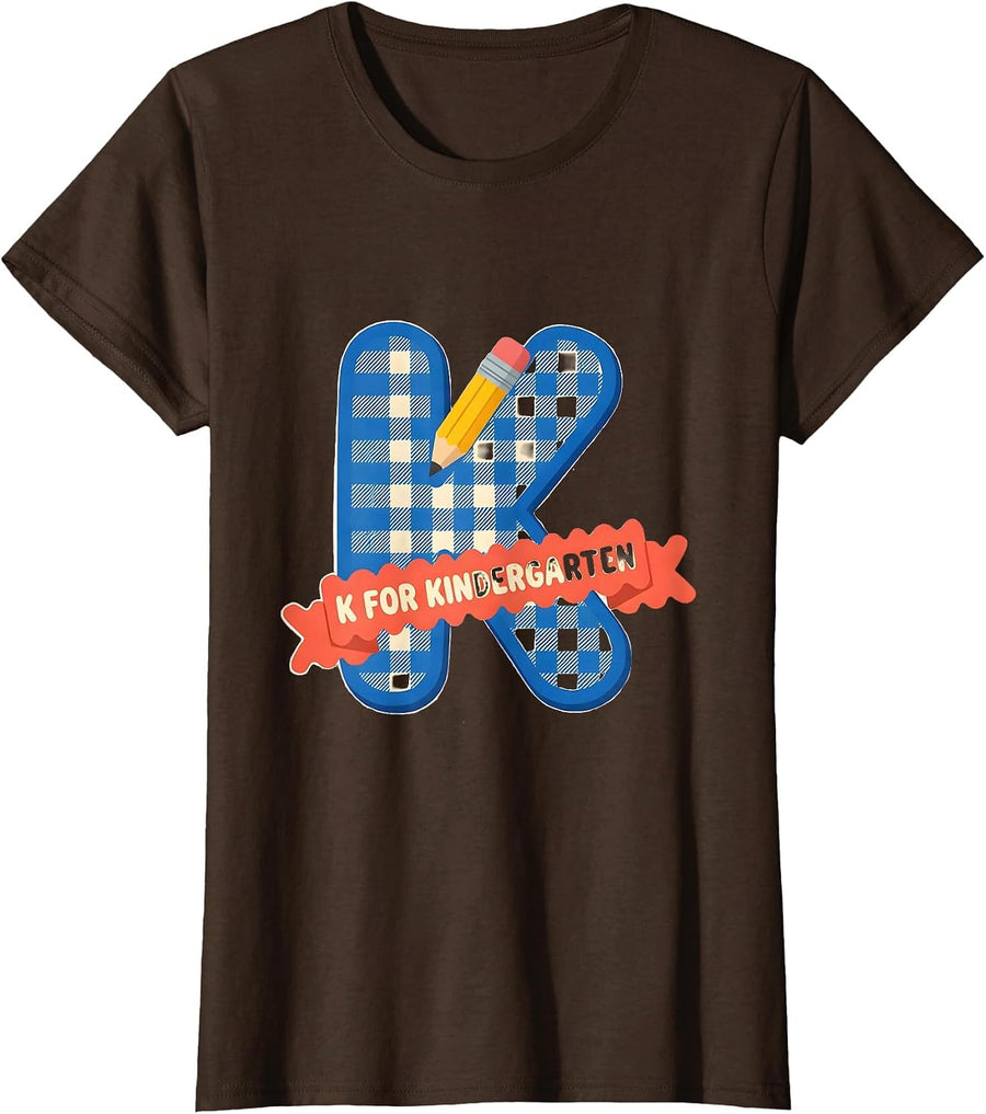 Women's K For Kindergarten Cute Kindergarten Teacher Back To School T-Shirt - Brown
