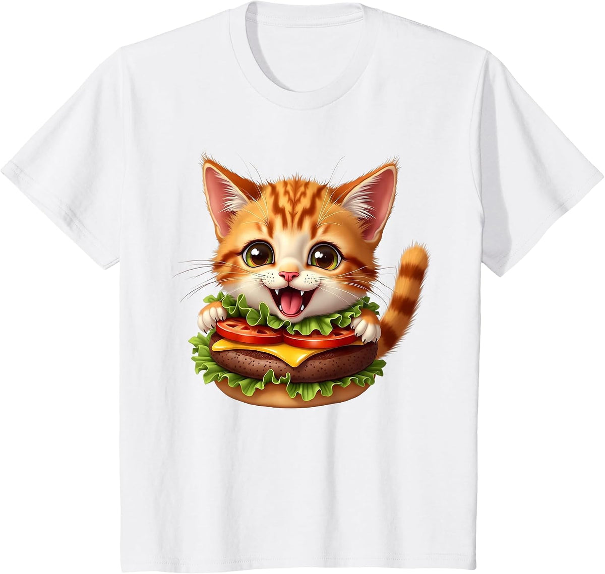 Funny Fast Food Cat Burger Lover Cute Cats Cheeseburger T-Shirt - White