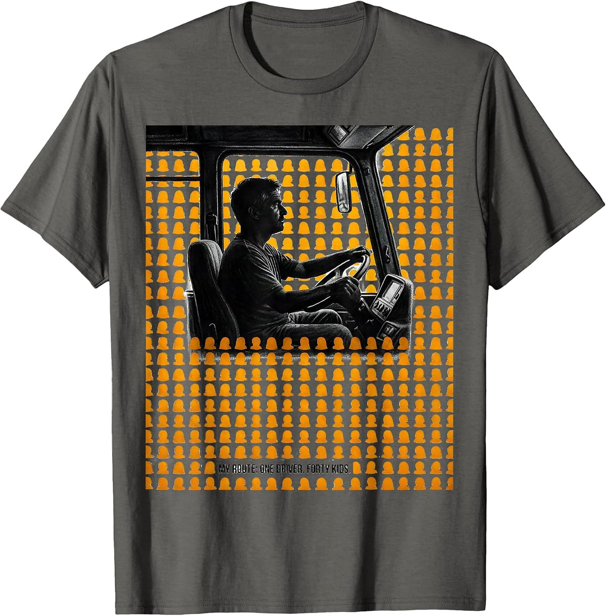 My Route: One Driver, Forty Kids Funny School Bus Driver T-Shirt - Asphalt Grey