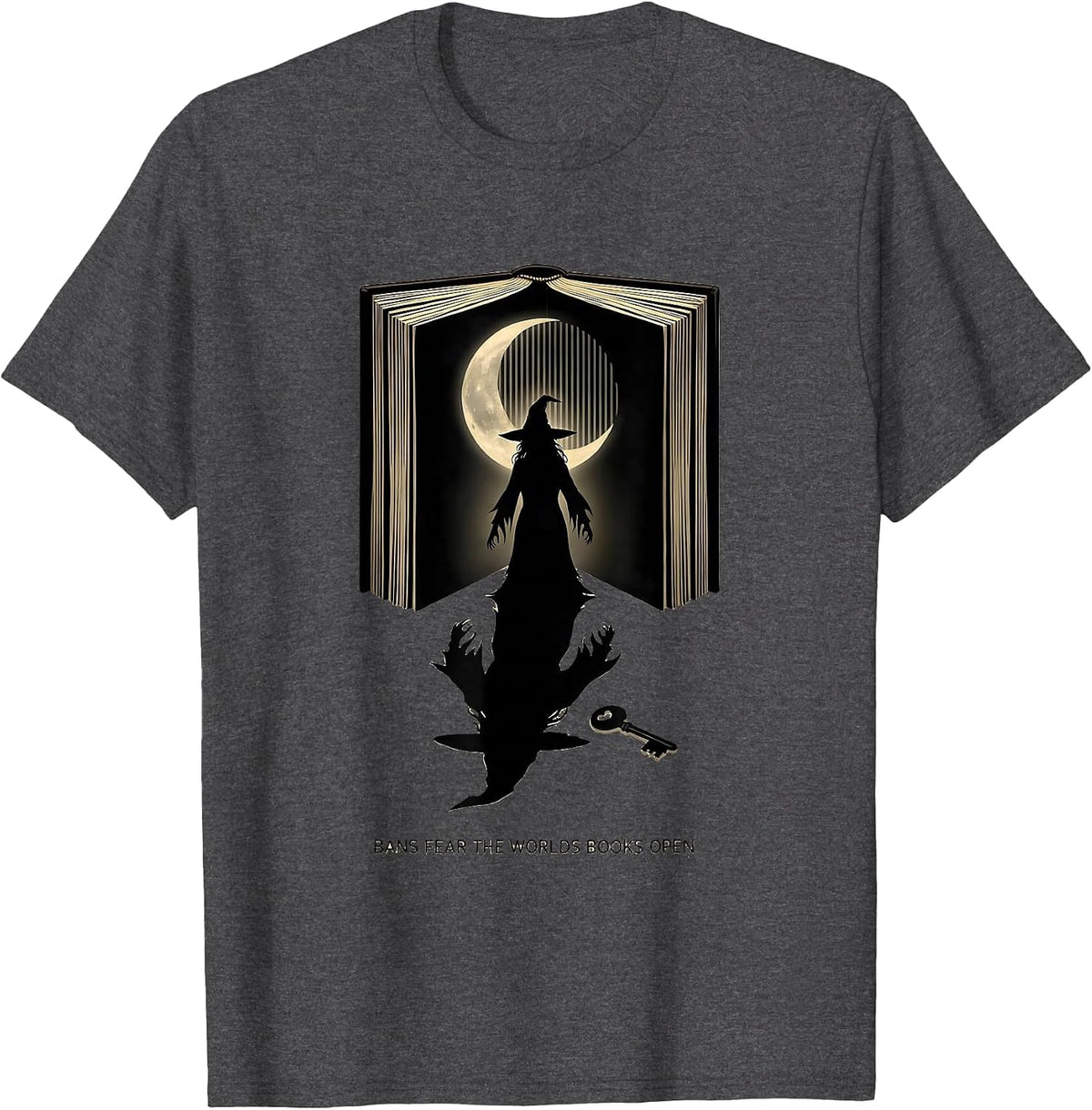 Men's Bans Fear The Worlds Books Open Witchy Book Lover Halloween T-Shirt - Dark Heather Grey