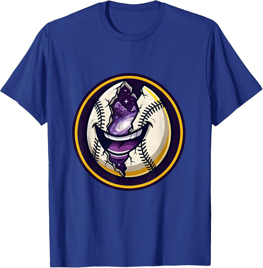 Baseball Galaxy Universe Split Open Cosmic Art T-Shirt - Royal Blue