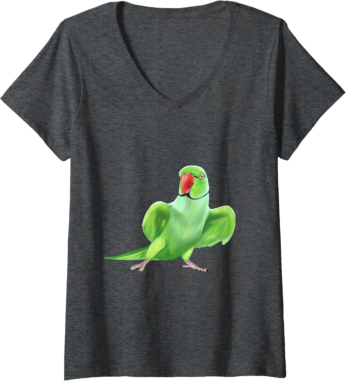 Women's Indian Ringneck Parrot Bird V-Neck T-Shirt - Dark Heather Grey