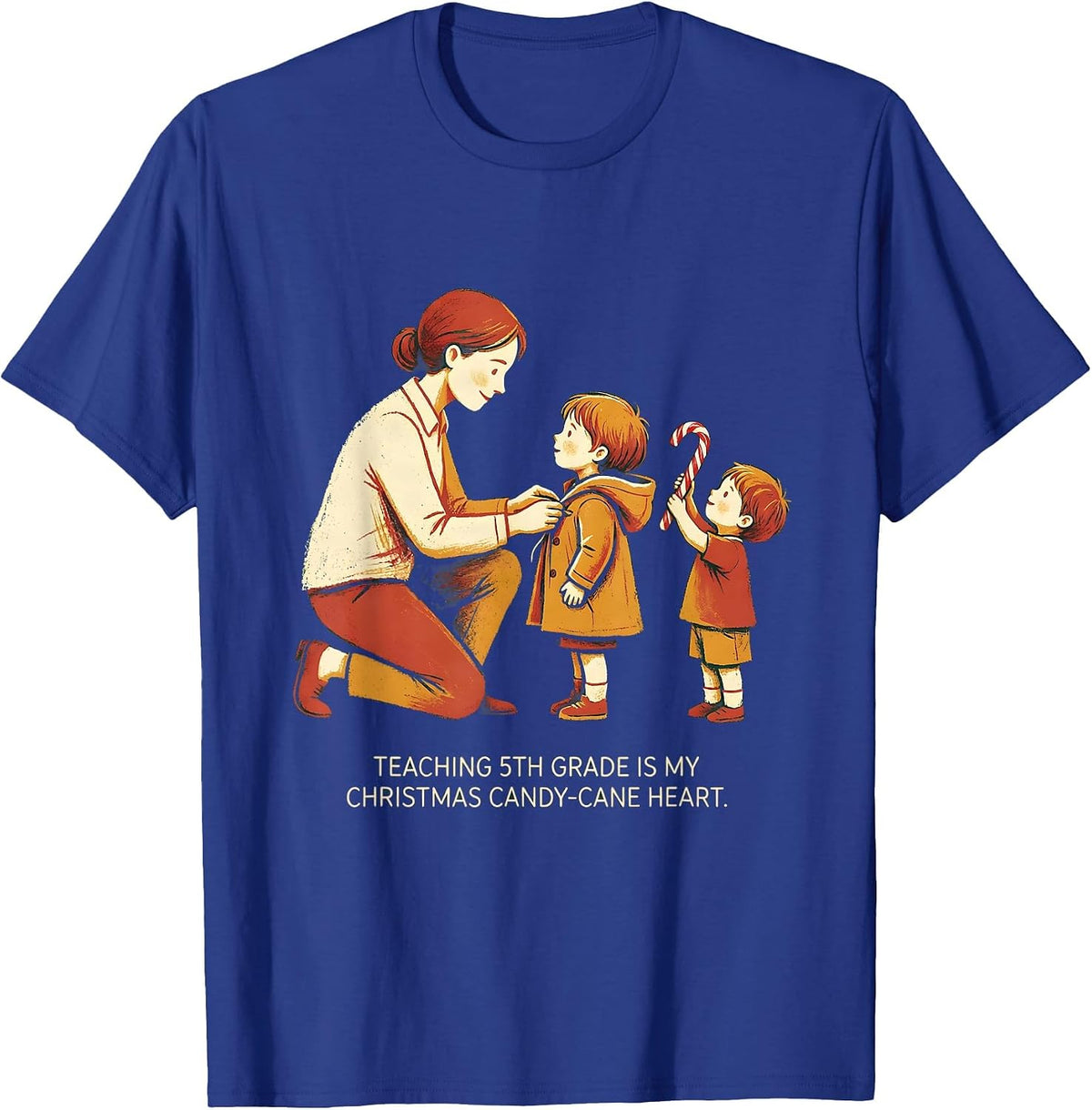 Teaching 5th Grade Is My Christmas Candy-Cane Heart Teacher T-Shirt - Royal Blue