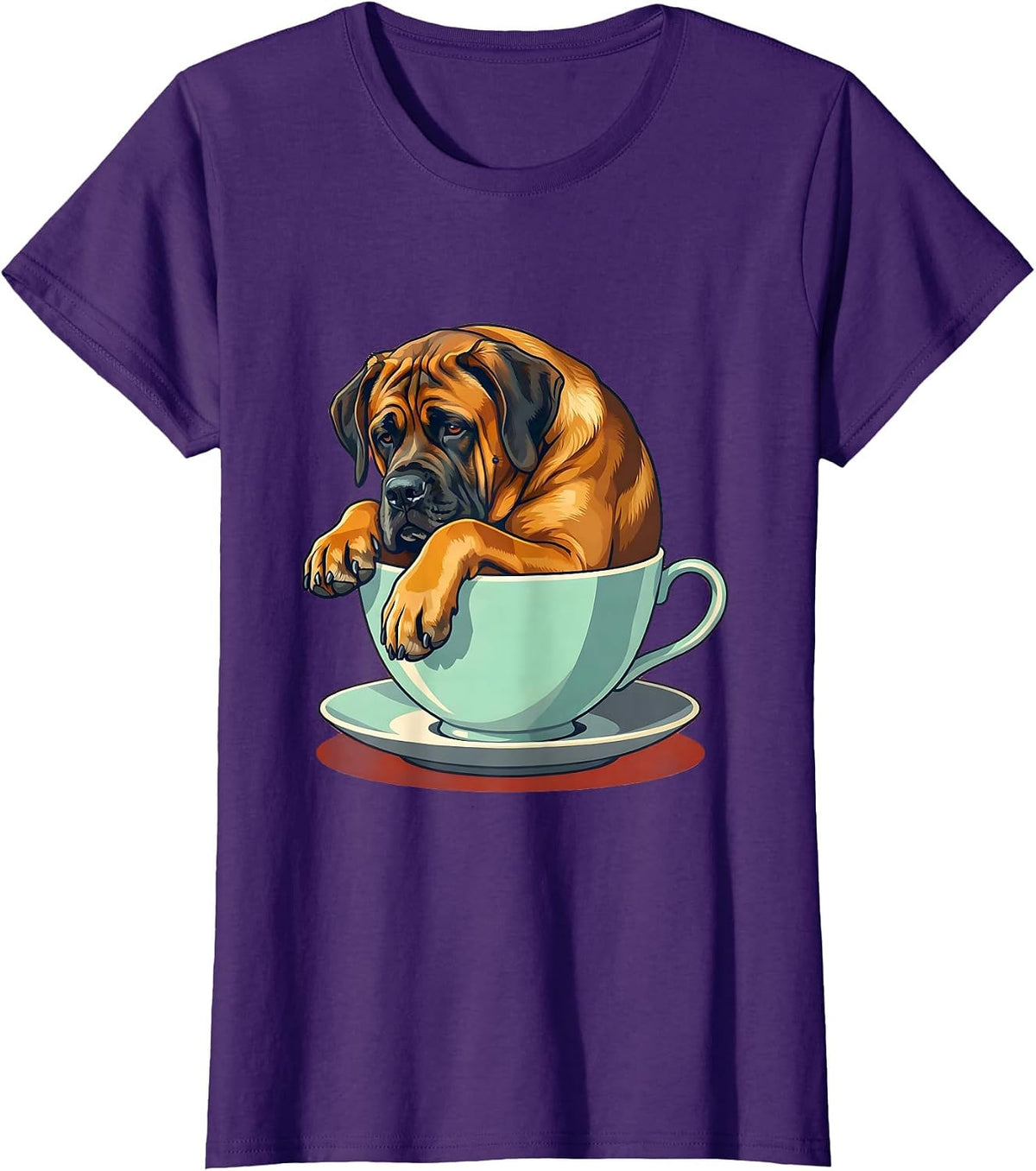 Great Dane Curled in Teacup Funny Dog Illustration T-Shirt - Purple