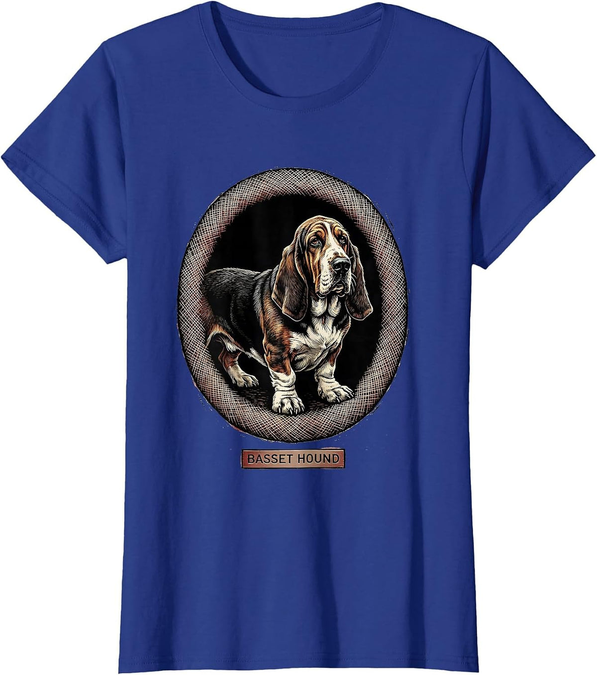 Women's Basset Hound Minimalist Badge Patch Line Art Animal T-Shirt - Royal Blue