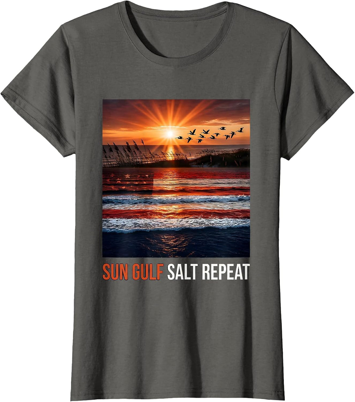 Women's Sun Gulf Salt Repeat Gulf of America Design T-Shirt - Asphalt Grey