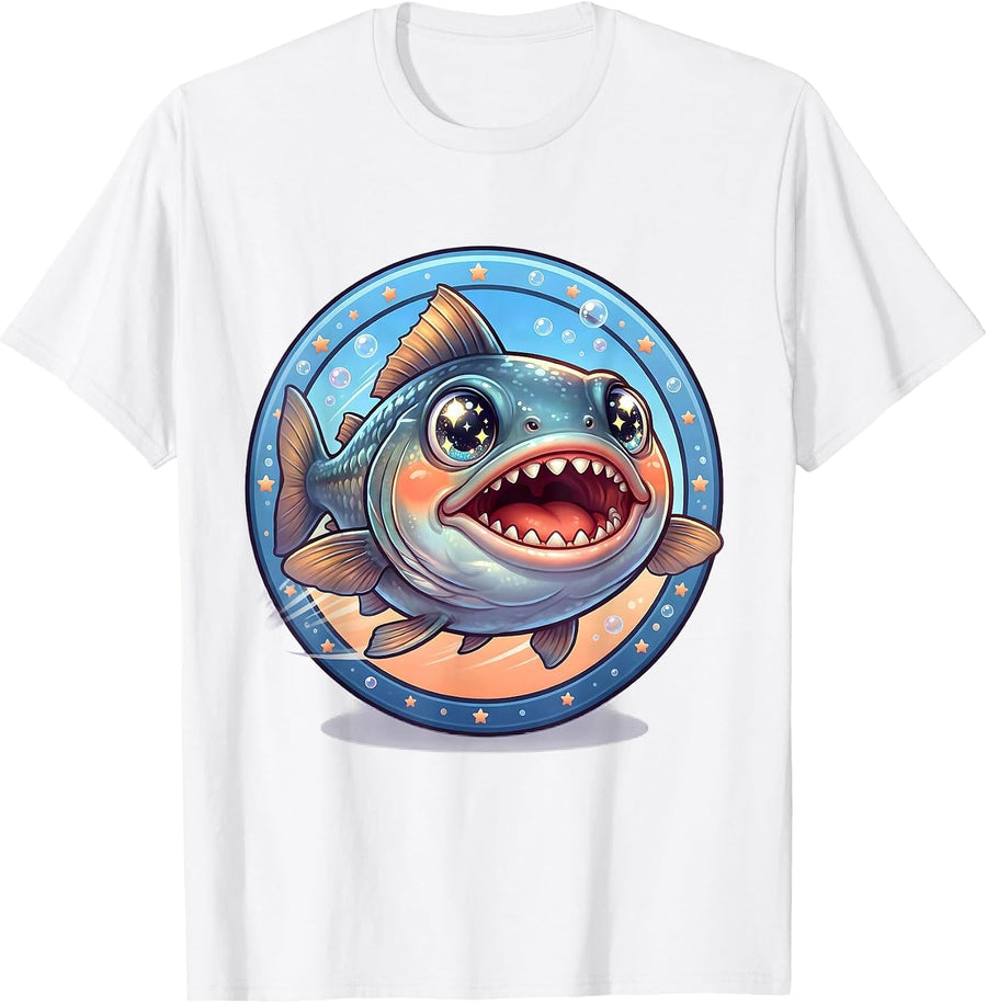Men's Bite Me Barracuda Charging Teeth Gleaming T-Shirt - White