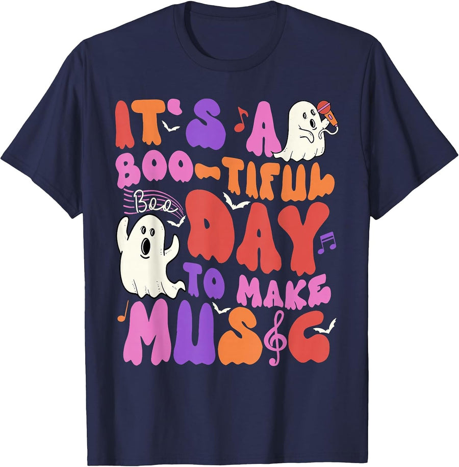 It's a Bootiful Day to Make Music Halloween Music Teacher T-Shirt - Navy Blue