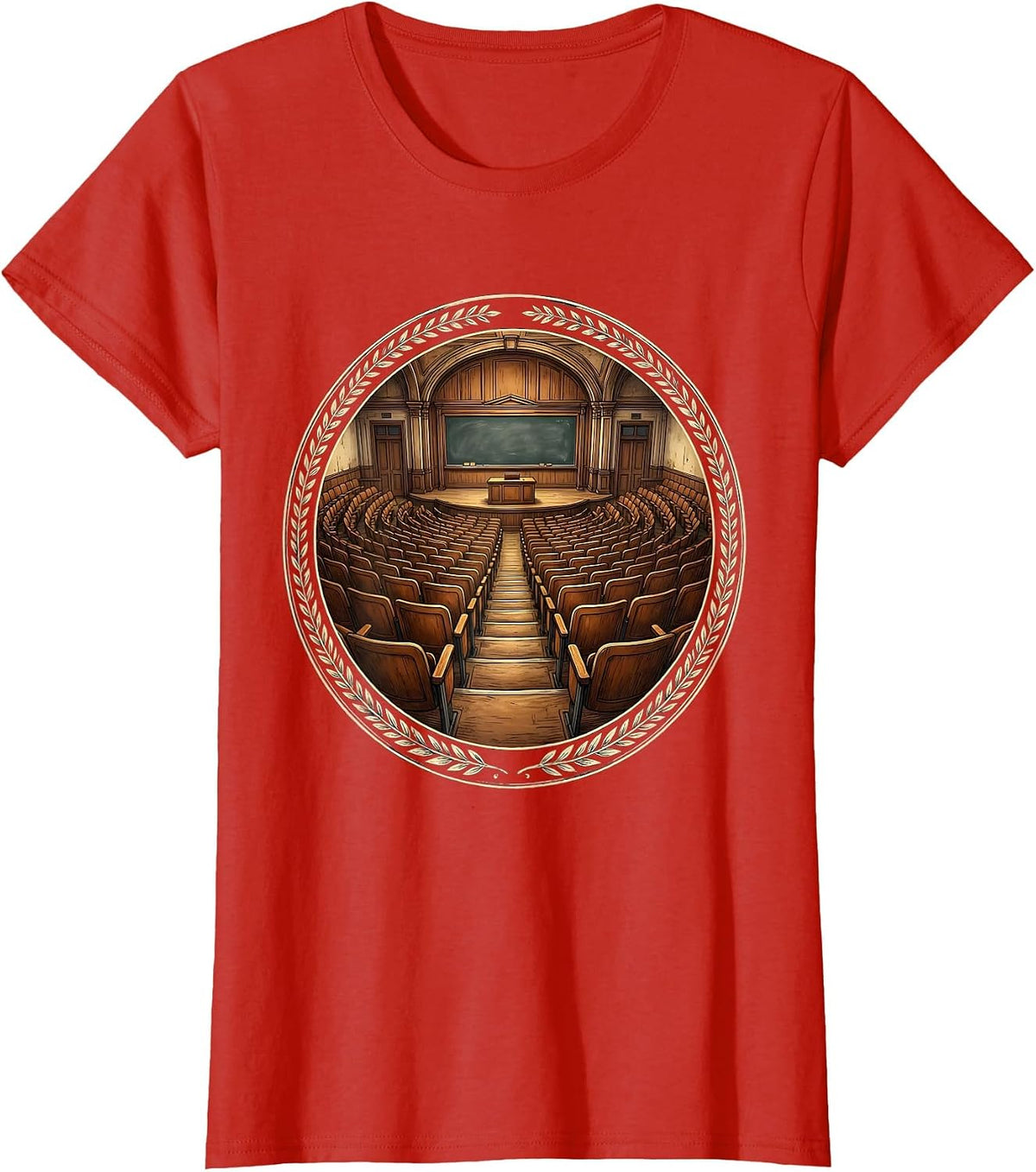 Vintage College Lecture Hall Illustration T-Shirt - Red