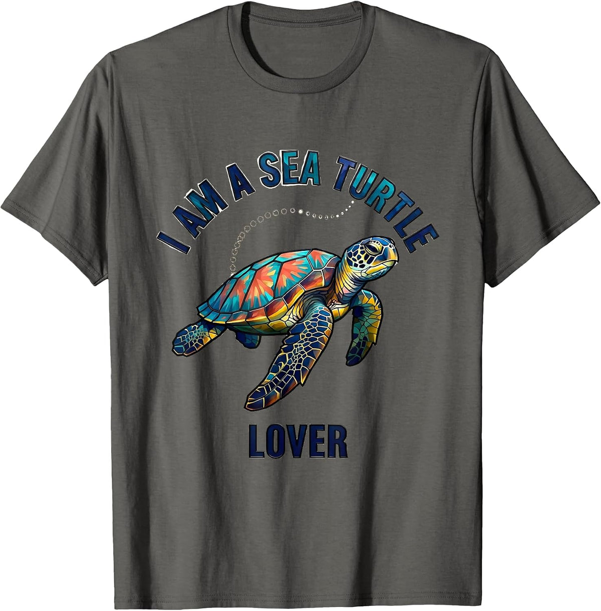I Am A Sea Turtle Lover Stained Glass Mosaic Ocean Animal T-Shirt - Asphalt Grey