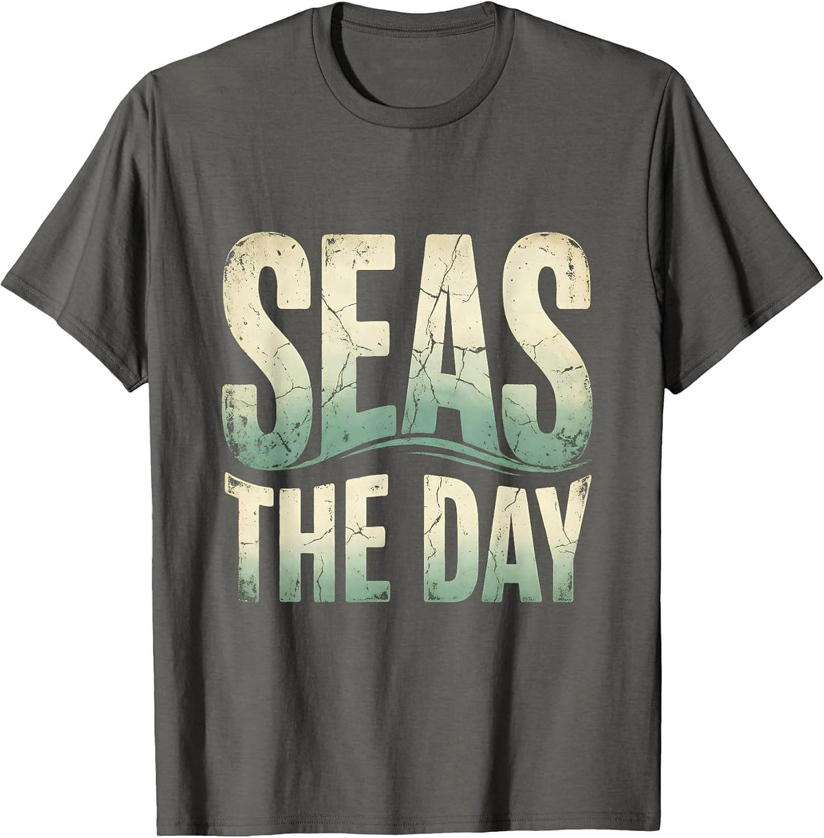 Men's Seas the Day Salty Ocean Lover Design T-Shirt - Asphalt Grey
