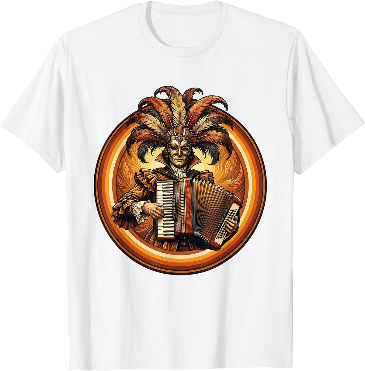 Men's Mardi Gras Accordion Player Masquerade Costume T-Shirt - White