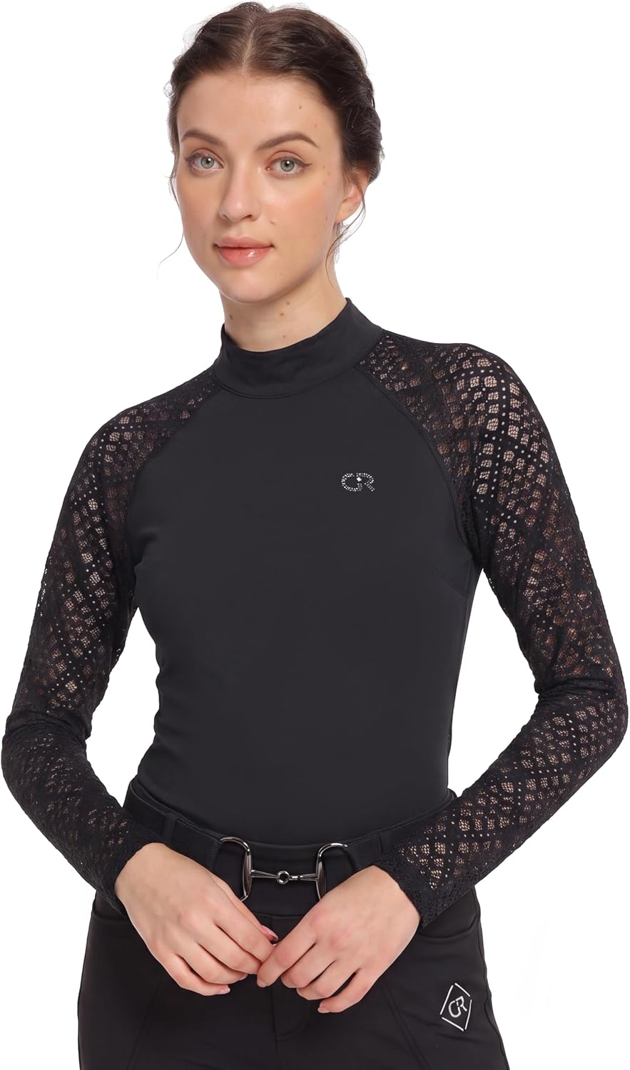 Long Sleeve Horse Riding Top, Women's Equestrian Show Shirt - Black