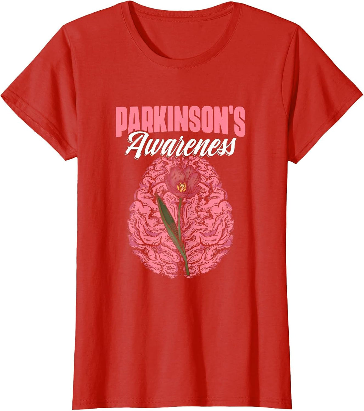 Brain PD Patients Tulips Parkinson's Disease Warrior T-Shirt - Red