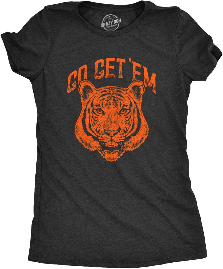 Womens Go Get Em Tiger T Shirt Funny Motivational Big Cat Tee - Heather Black