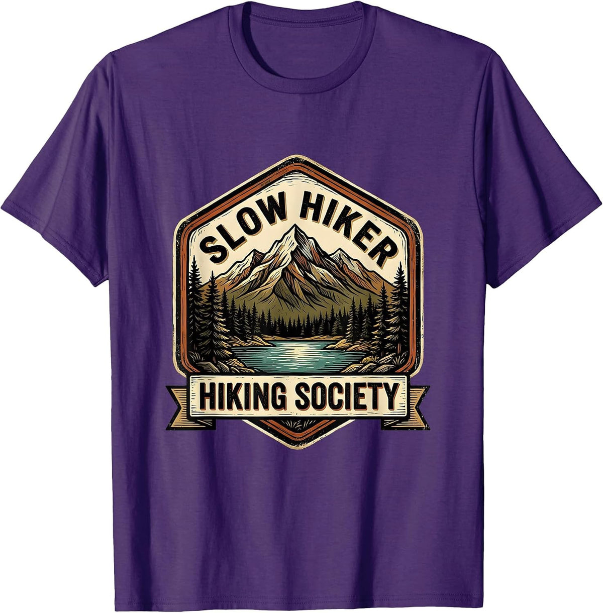 Slow Hiker Hiking Society Vintage Emblem T-Shirt - Purple