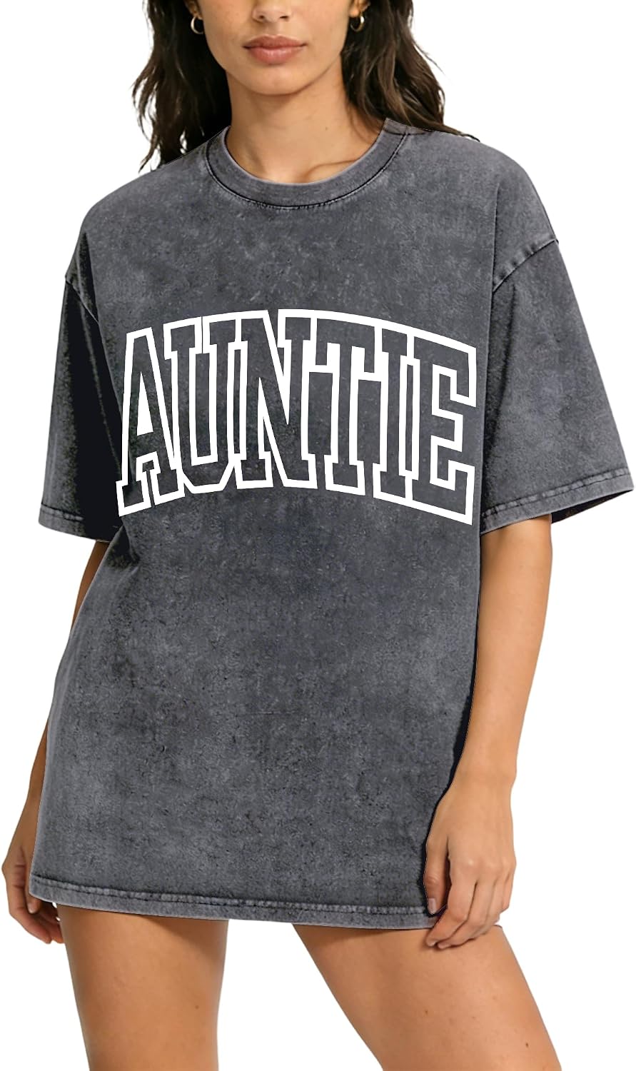 Women Vintage Oversized Auntie Shirts Funny Aunt Tshirts Gifts for Auntie Acid Wash Baggy Tee Top - Lightgray