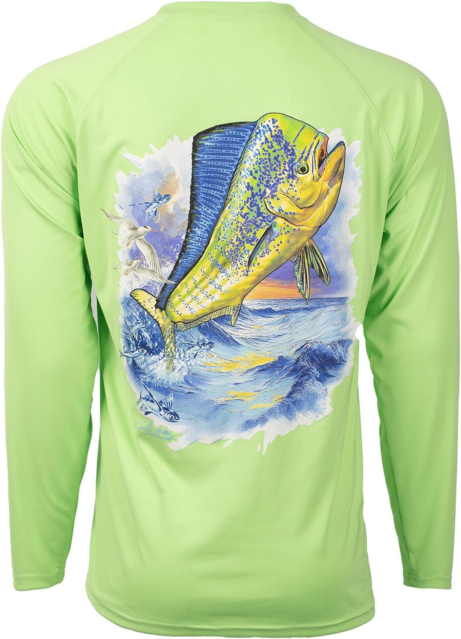 Bimini Bay Outfitters Hook M’ Performance Long Sleeve Fishing Shirt with with UPF Protection, Mahi - As Pictured