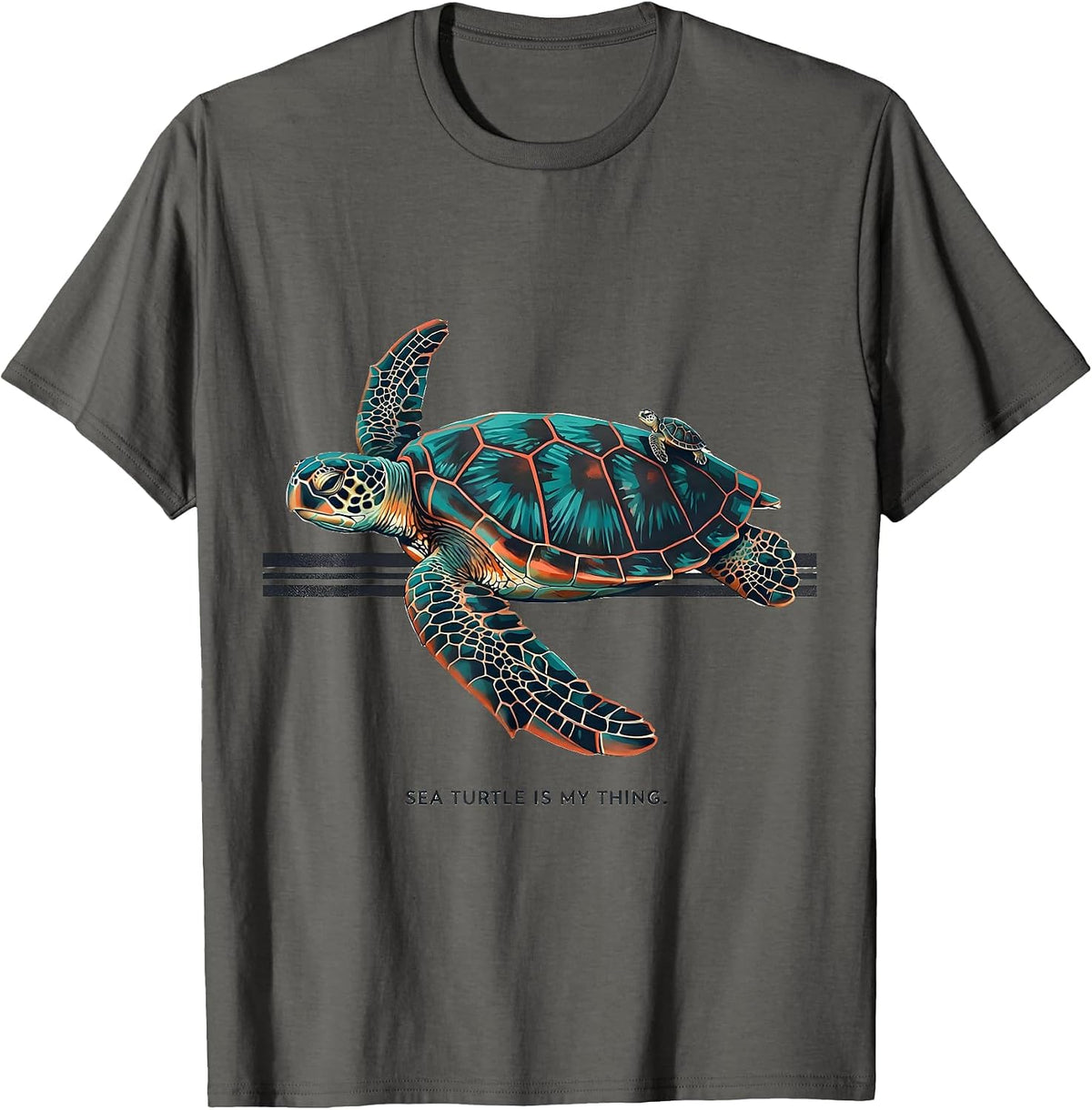 Sea Turtle Is My Thing Midcentury Modern Ocean Animal Lover T-Shirt - Asphalt Grey