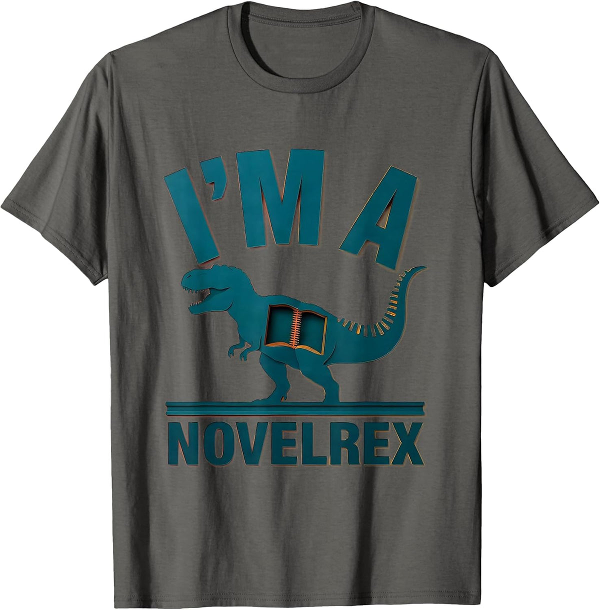 Men's I'm a Novelrex Paper Cutout Dinosaur Bookworm Summer Reading T-Shirt - Asphalt Grey