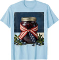 Red White and Blueberries Jam Jar Flag Ribbon T-Shirt, Men, Baby Blue, 3X-Large - As Pictured