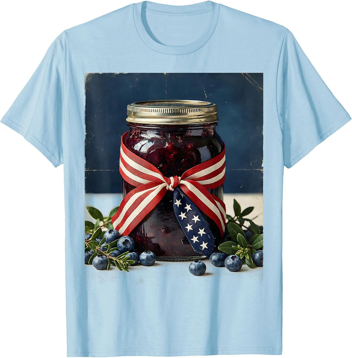 Red White and Blueberries Jam Jar Flag Ribbon T-Shirt, Men, Baby Blue, 3X-Large - As Pictured