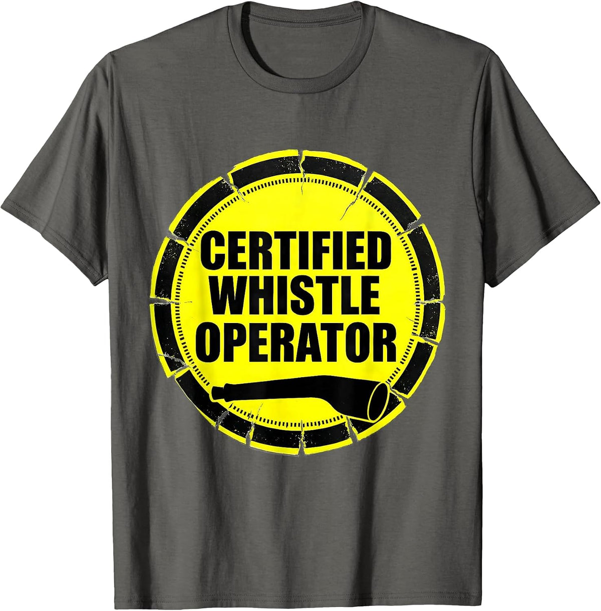Men's Certified Whistle Operator Funny PE Teacher Back To School T-Shirt - Asphalt Grey