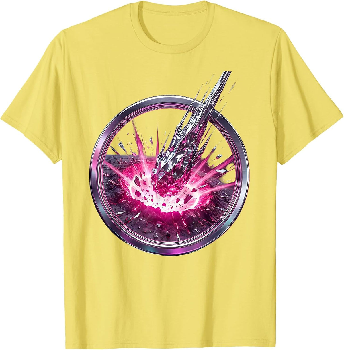 Men's Sparkle Smash Meteor Strike Glowing Crater T-Shirt - Lemon Yellow