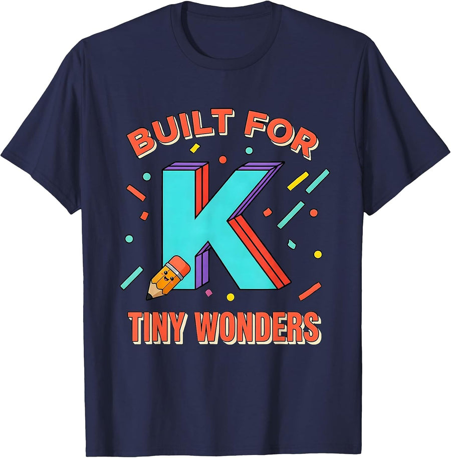 Built For Tiny Wonders Retro Kindergarten Teacher T-Shirt - Navy Blue