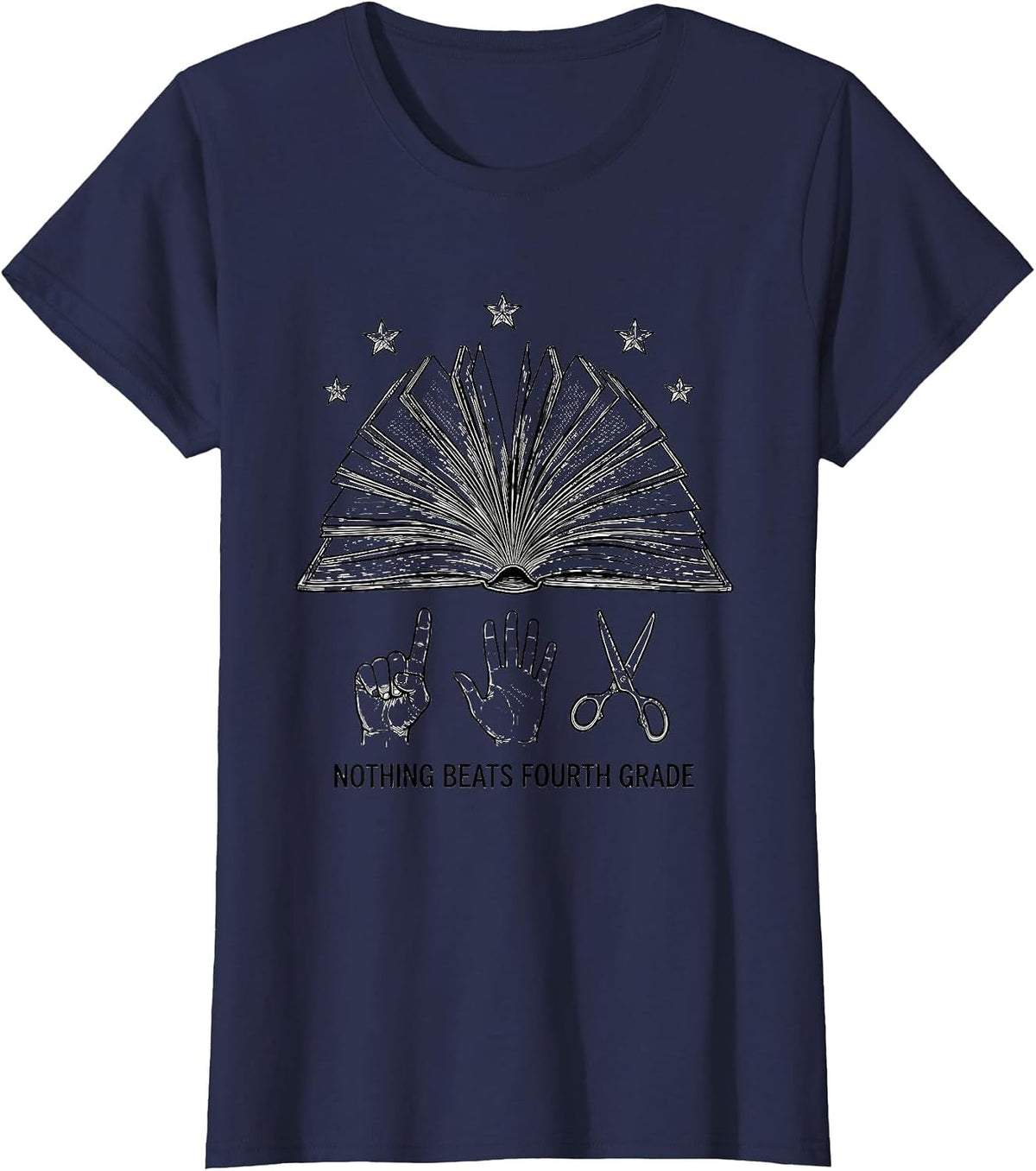 Women's Nothing Beats Fourth Grade Playful Humor School Pride Reader T-Shirt - Navy Blue