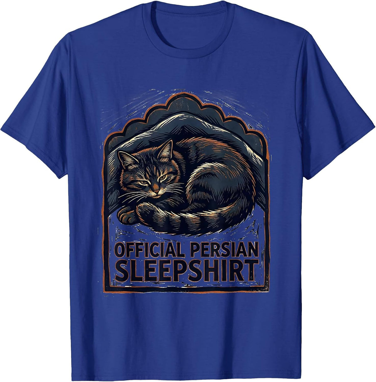 Men's Official Persian Sleepshirt Cute Cat Lover Linocut T-Shirt - Royal Blue