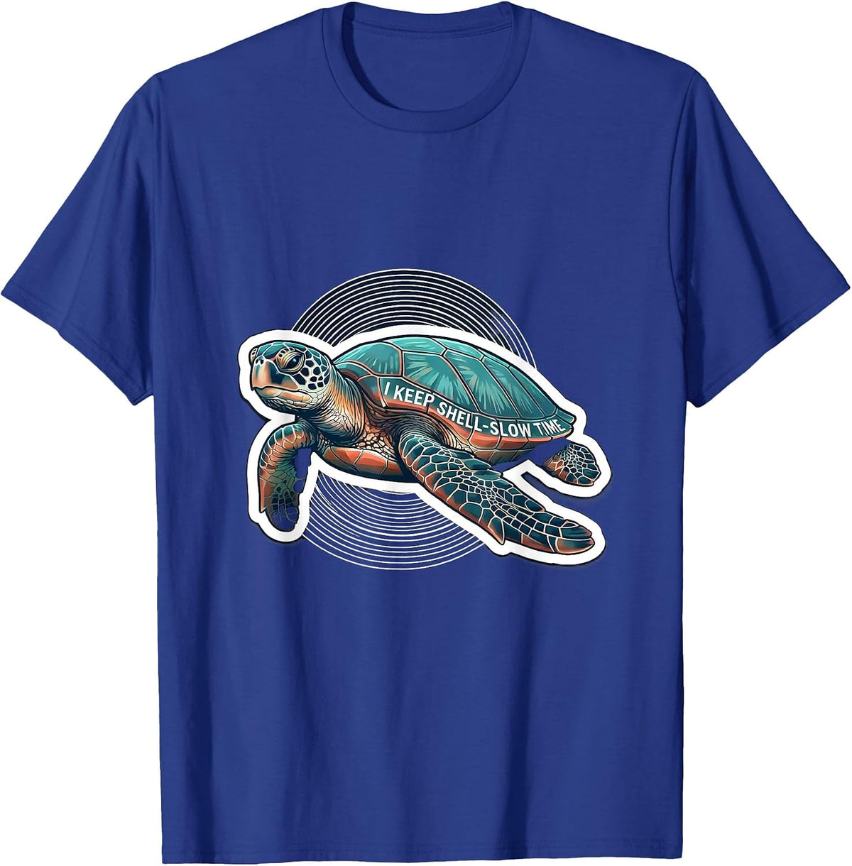 Men's I Keep Shell-Slow Time Sticker Sea Turtle Ocean Animal Lover T-Shirt - Royal Blue