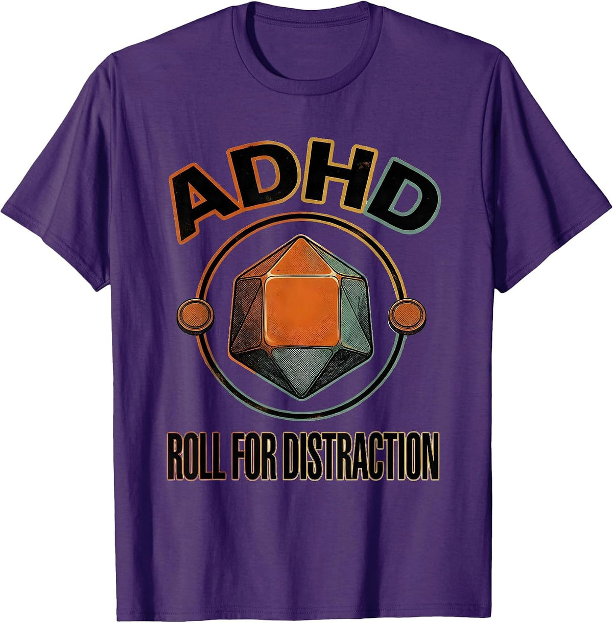 Men's ADHD Roll For Distraction Funny ADHD&D Tabletop Gamer Humor T-Shirt - Purple