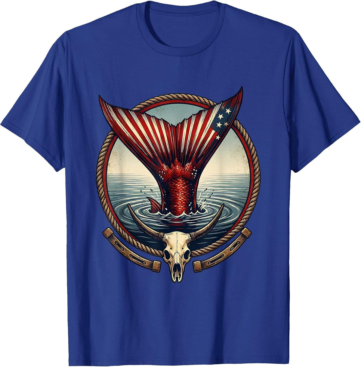 Men's Redfish Tail Gulf of America Fishing Illustration T-Shirt - Royal Blue