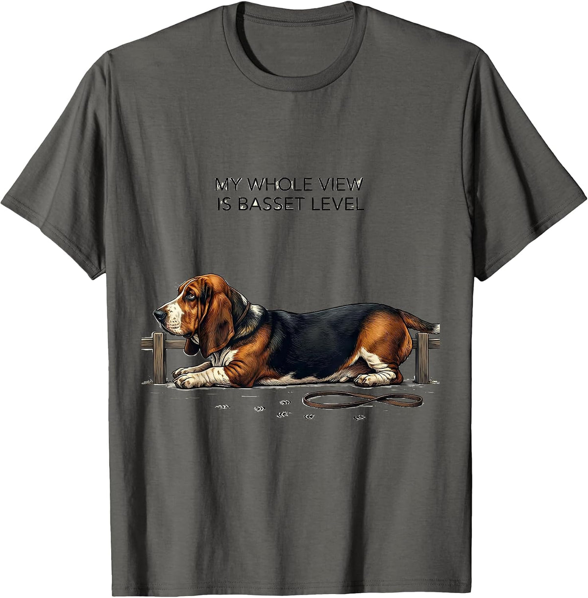 Men's My Whole View Is Basset Level Funny Basset Hound Dog Lover T-Shirt - Asphalt Grey