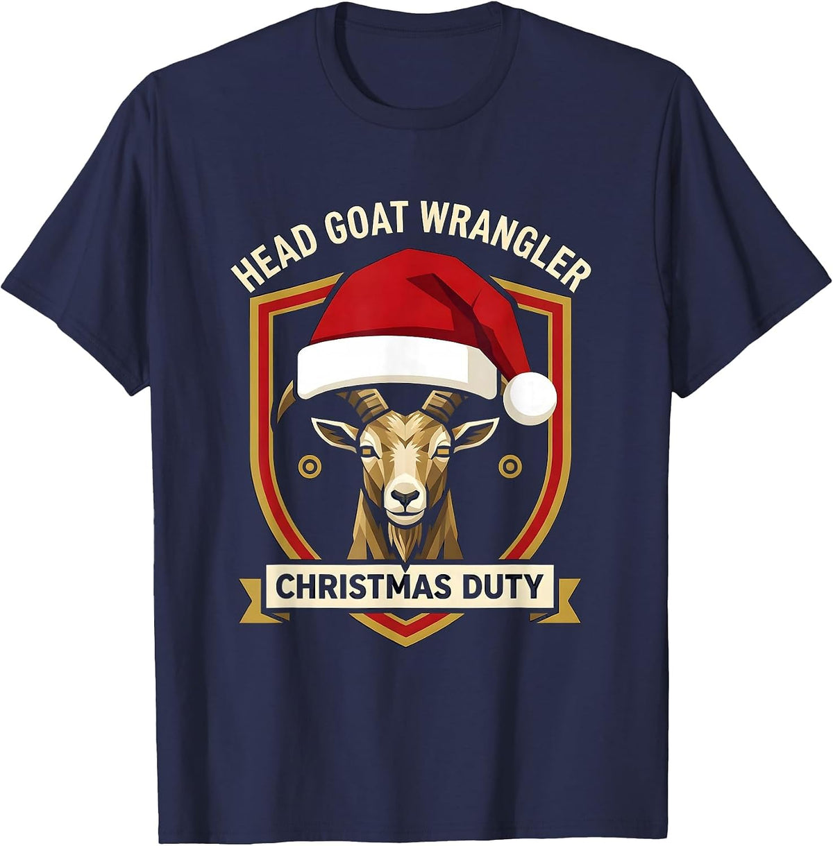 Head Goat Wrangler Christmas Duty Farm Animal Santa Hat T-Shirt - Navy Blue