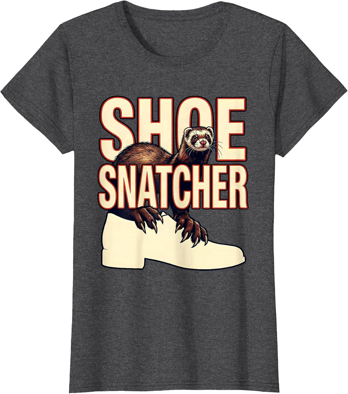 Women's Shoe Snatcher Funny Ferret Lover Gift T-Shirt - Dark Heather Grey