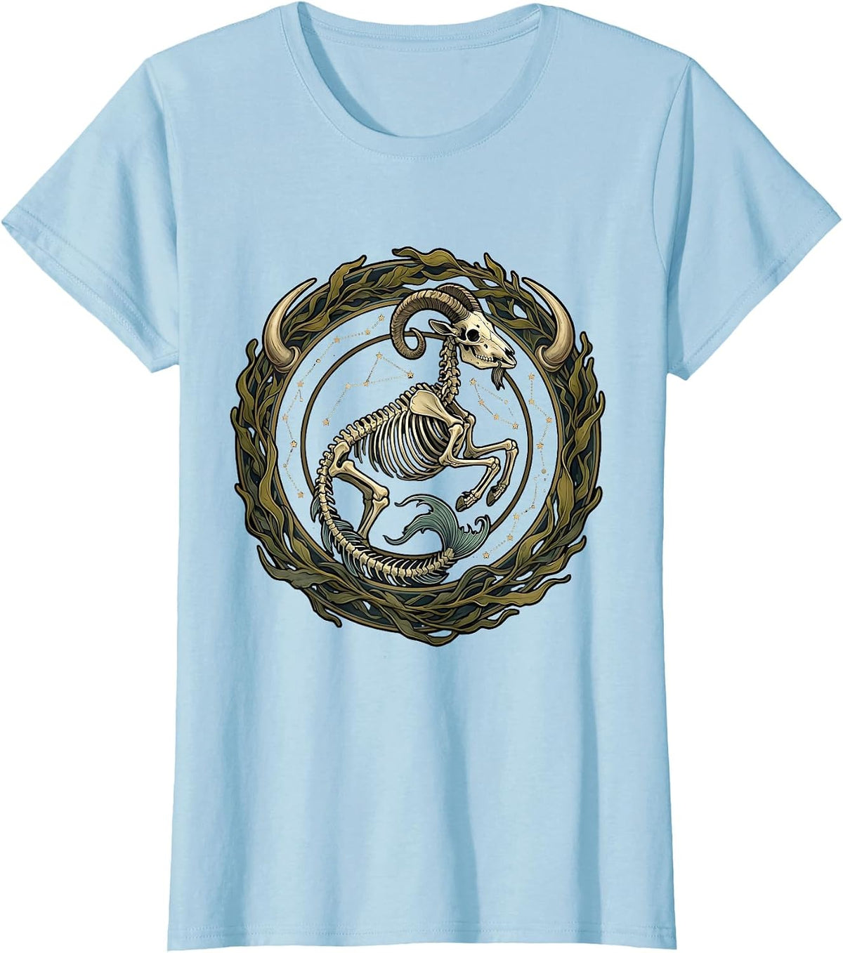 Capricorn Sea-Goat Skeleton Star Map Zodiac T-Shirt - Baby Blue