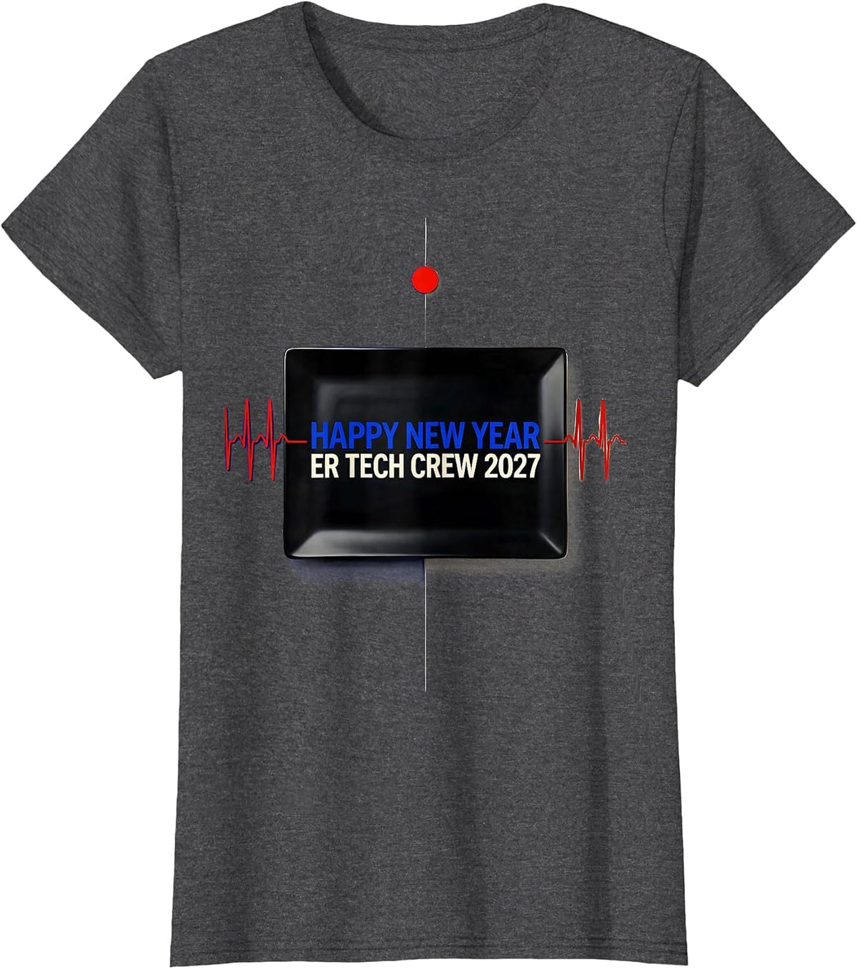 Women's Happy New Year, ER Tech Crew 2027 Geometric Healthcare T-Shirt - Dark Heather Grey