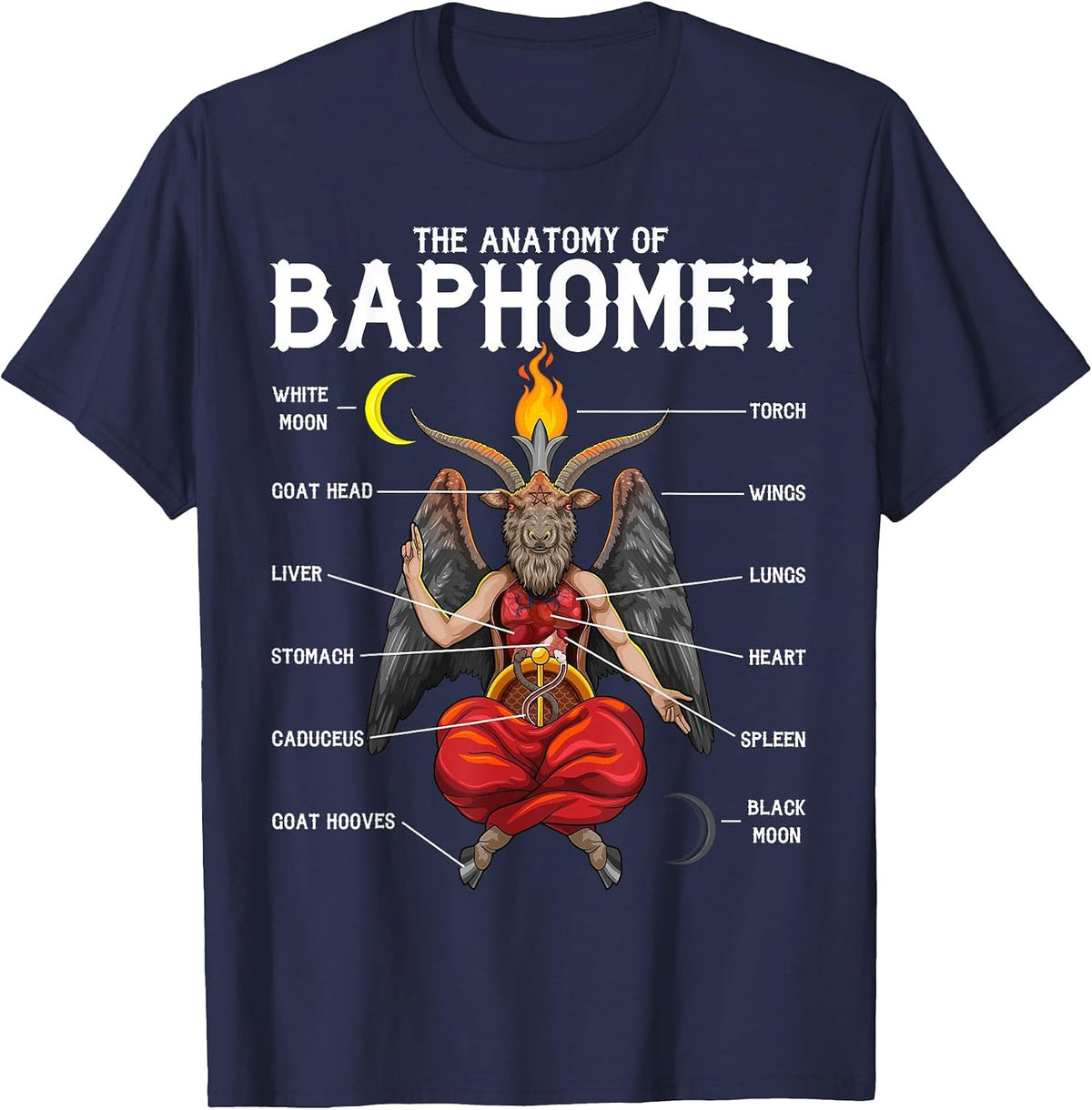 The Anatomy of Baphomet Demonic Dark Satanic Goat Monster T-Shirt - Navy Blue