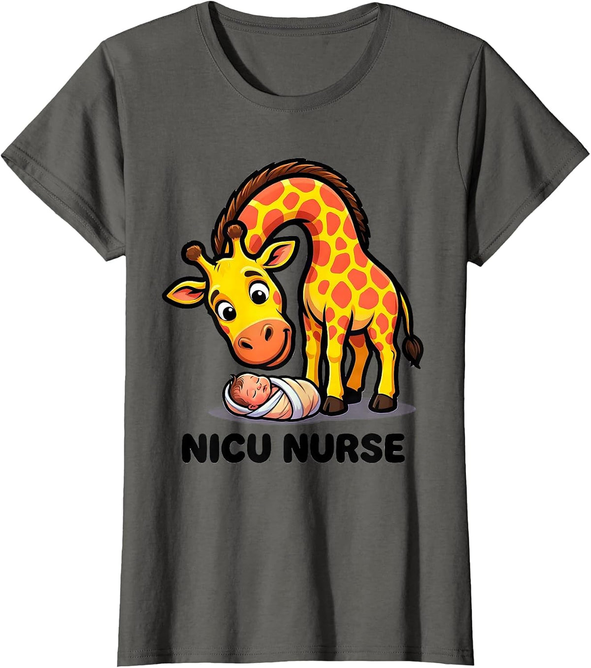 Women's NICU Nurse Cute Giraffe Cartoon Pediatric Nurse Practitioner T-Shirt - Asphalt Grey
