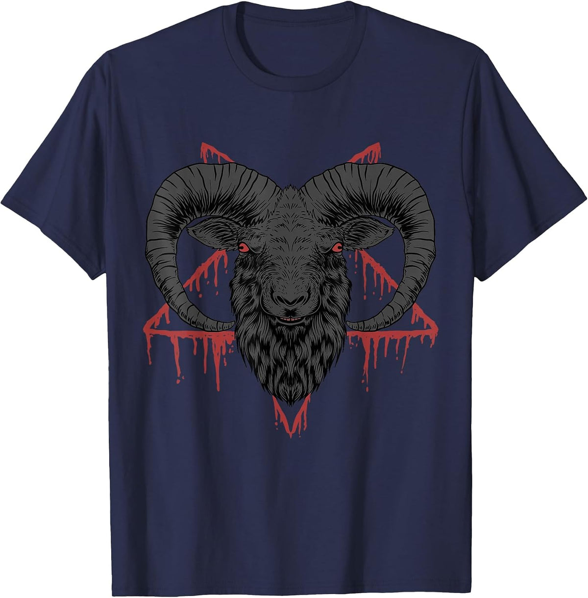 Baphomet Satanic Head T-Shirt - Navy Blue