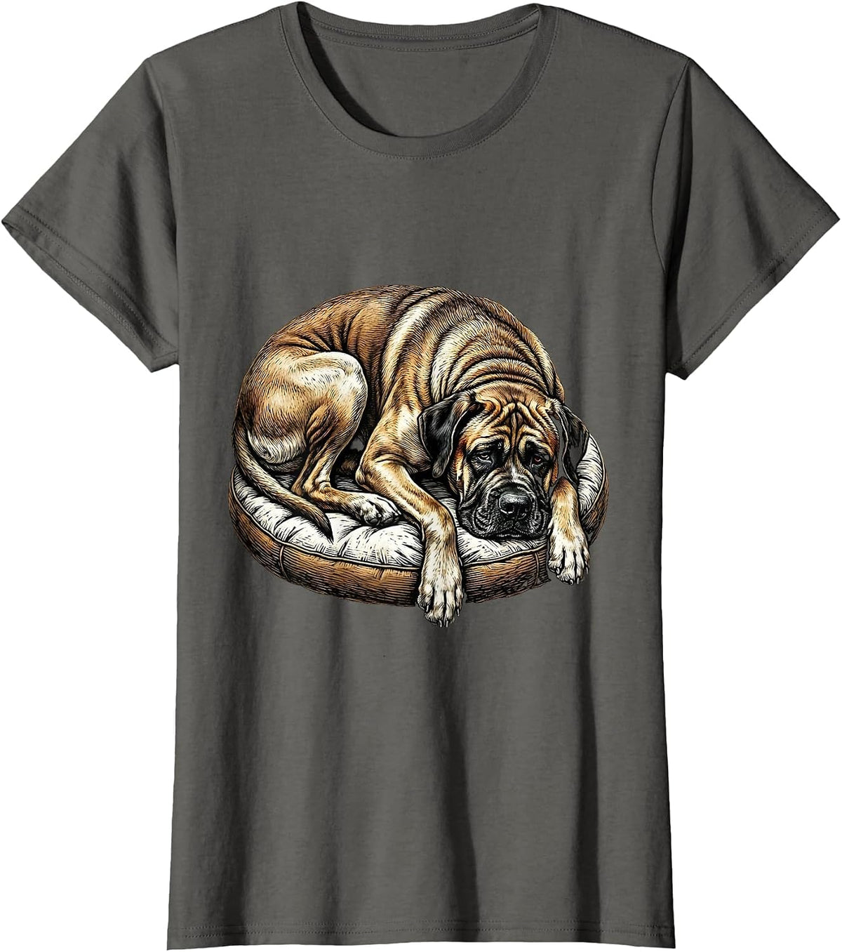 Women's Great Dane Tiny Bed Funny Dog Lover Graphic T-Shirt - Asphalt Grey