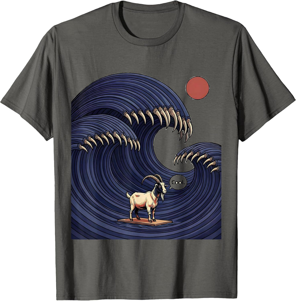 Men's Cool Funny Animal Surfing Japanese Wave Kanagawa Pet Lover T-Shirt - Asphalt Grey