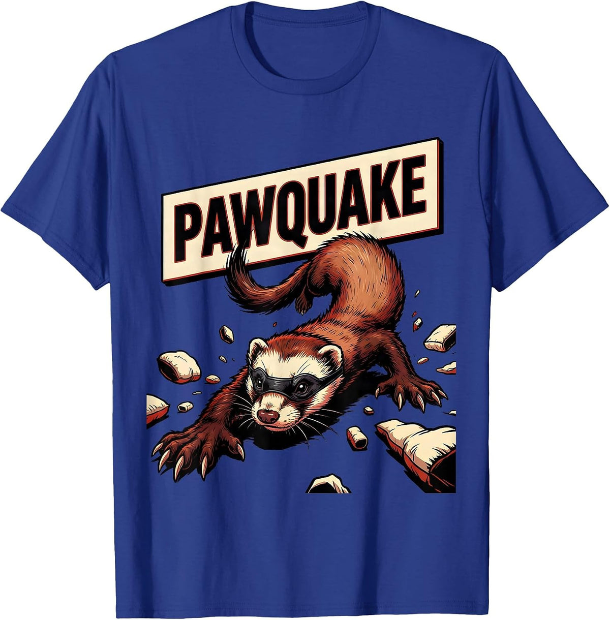 Men's Pawquake Cartoon Ferret Lover Gift T-Shirt - Royal Blue