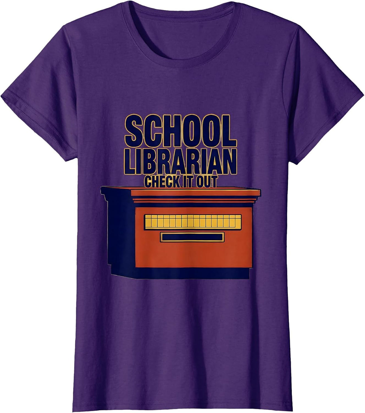 Women's School Librarian, Check It Out Funny Librarian Humor T-Shirt - Purple