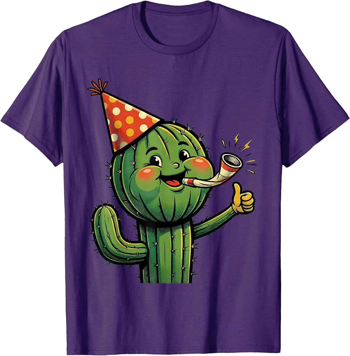 Fiesta Cactus Party Hat Noisemaker Celebration T-Shirt - Purple
