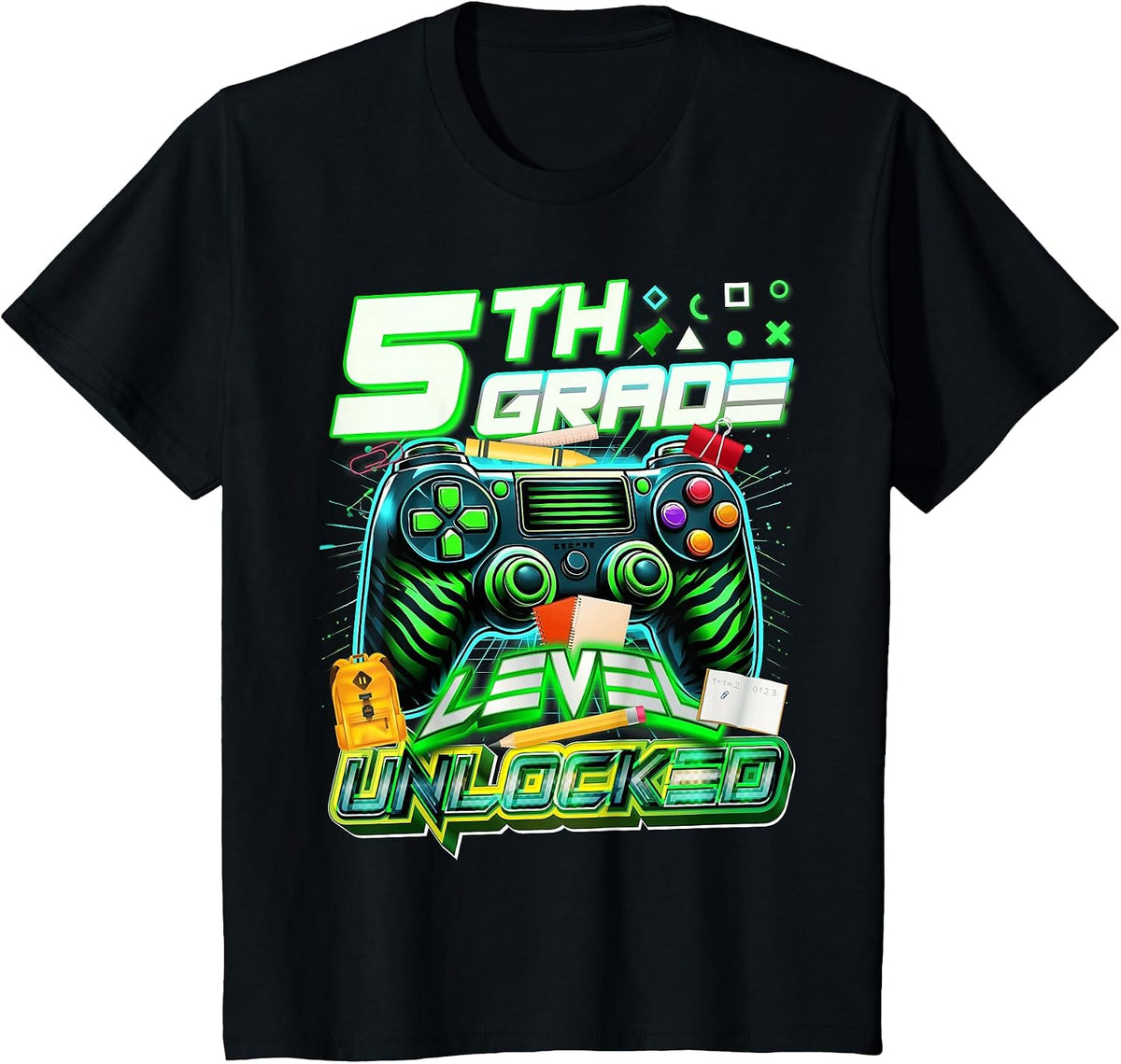 Back to School 5th Grade Level Unlocked Gamer First Day T-Shirt - Black