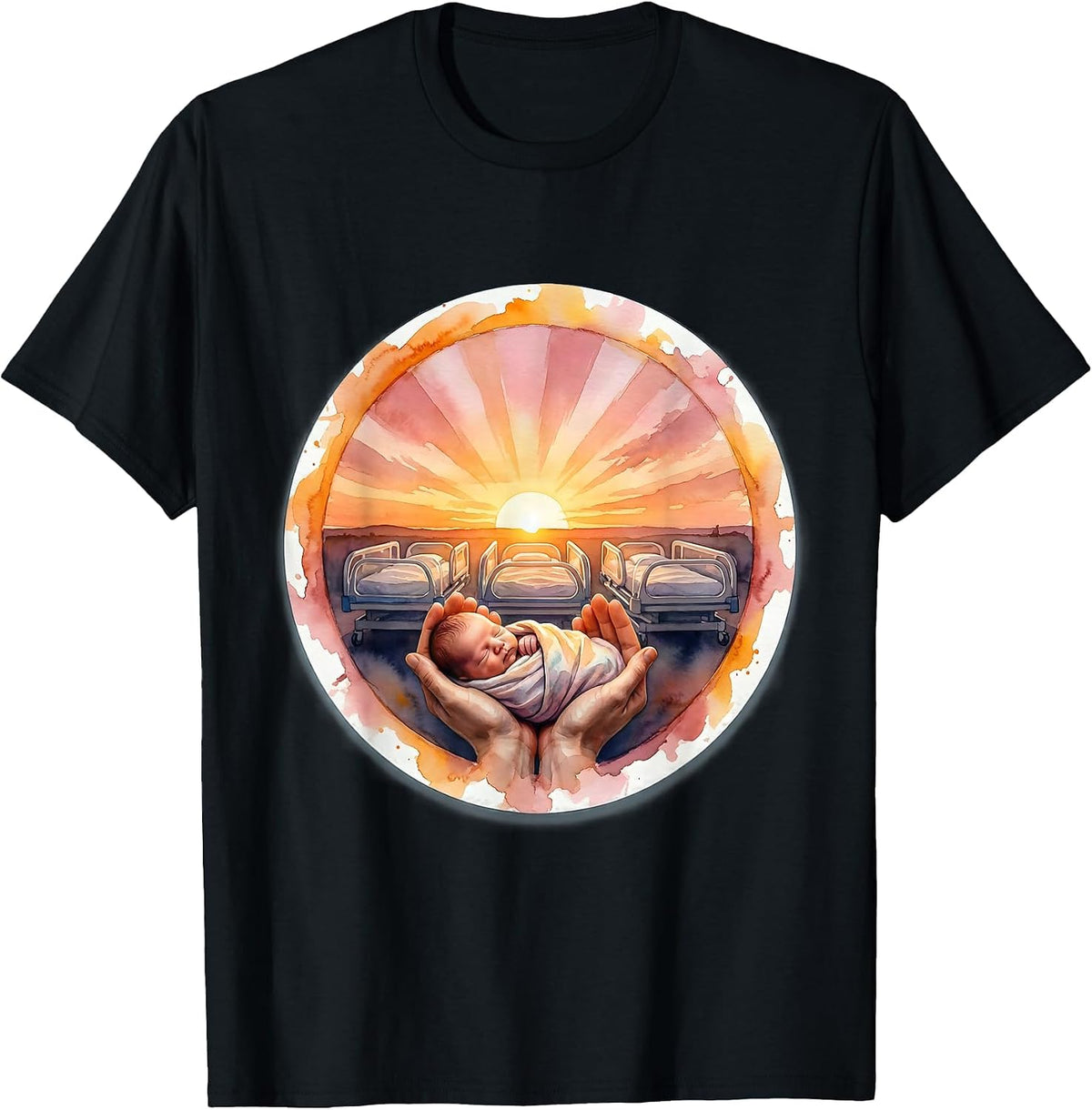 Men's NICU Nurse Sunrise Incubator Illustration T-Shirt - Black
